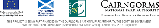 This project is being part-financed by the Cairngorms National Park Authority, The Scottish Government and the European Community (Cairngorms Local Action Group) Leader 2007-2013 Programme