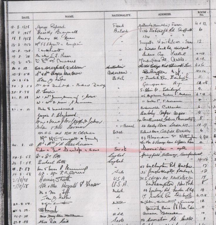 The Loch Ericht Hotel Register from 1958