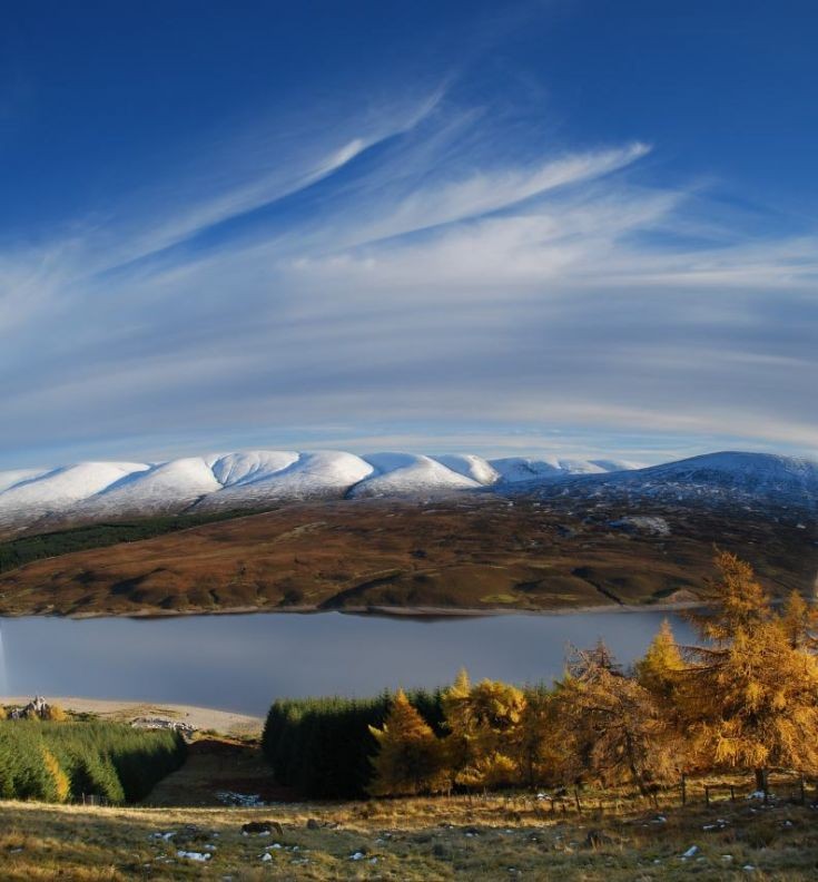 View to the Drumochter hills from the Fara