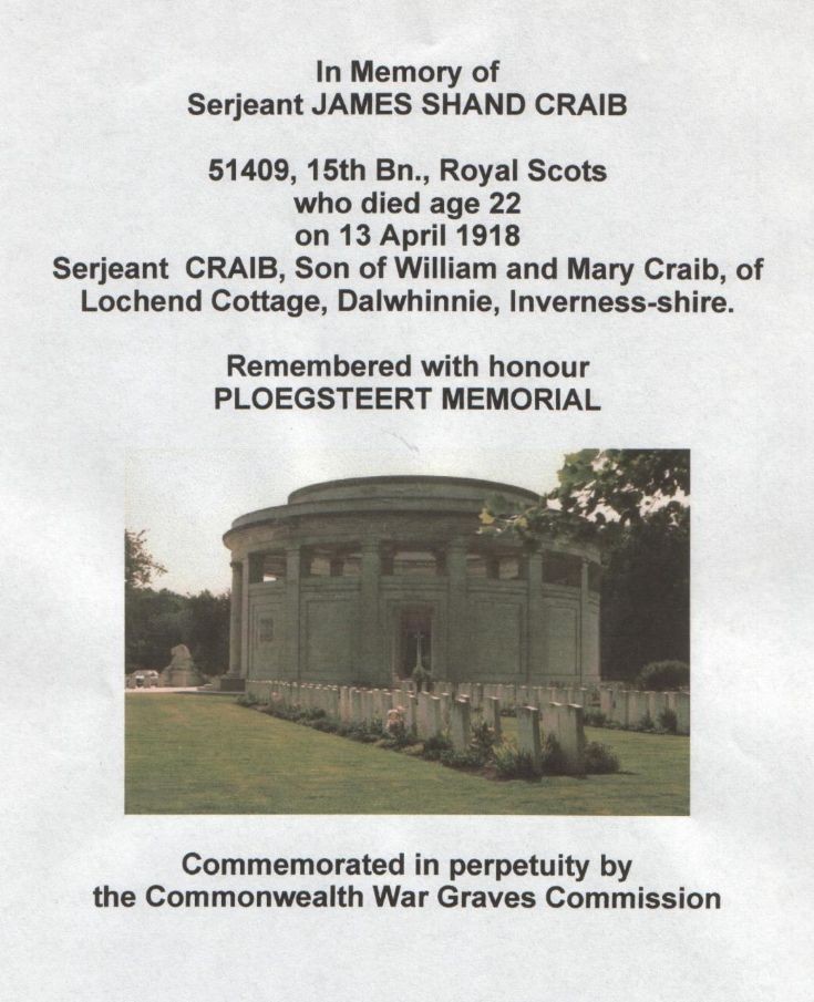 Sgt James Craib's memorial